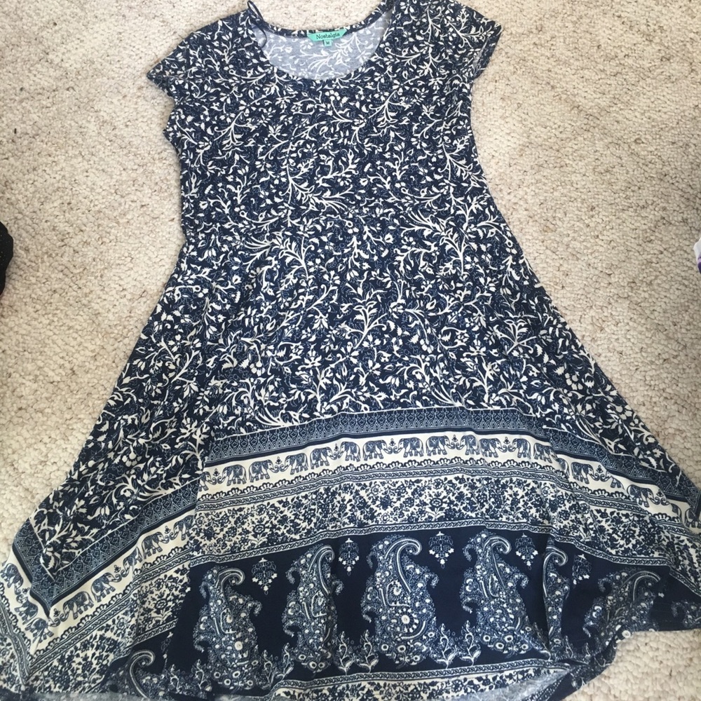 Short sleeved blue and white printed dress