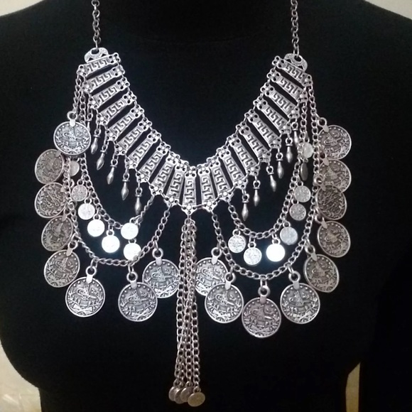 MOROCCAN STERLING SILVER COLLAR COIN NECKLACE - Picture 2 of 5