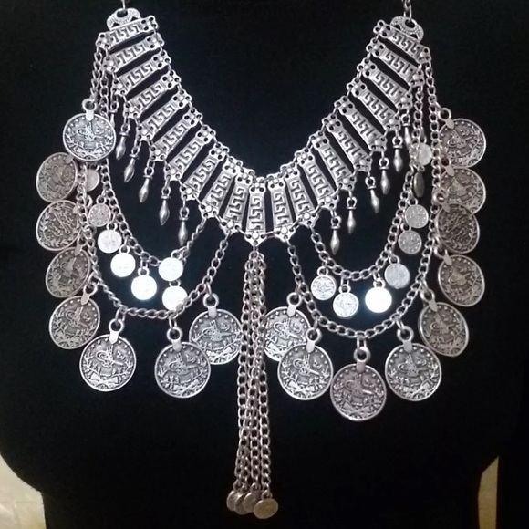 MOROCCAN STERLING SILVER COLLAR COIN NECKLACE - Picture 3 of 5