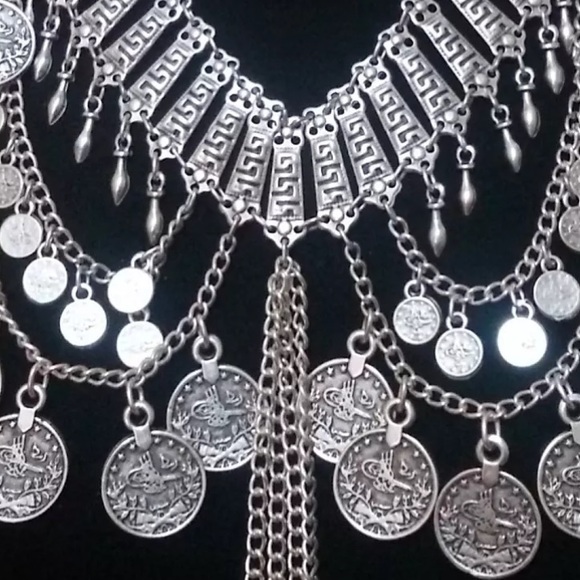 MOROCCAN STERLING SILVER COLLAR COIN NECKLACE - Picture 4 of 5