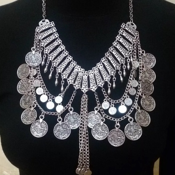 MOROCCAN STERLING SILVER COLLAR COIN NECKLACE - Picture 5 of 5