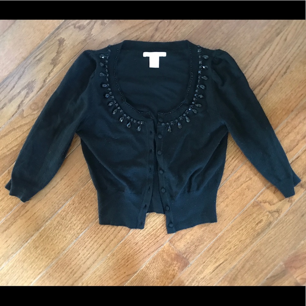 Sequin collar black cardigan