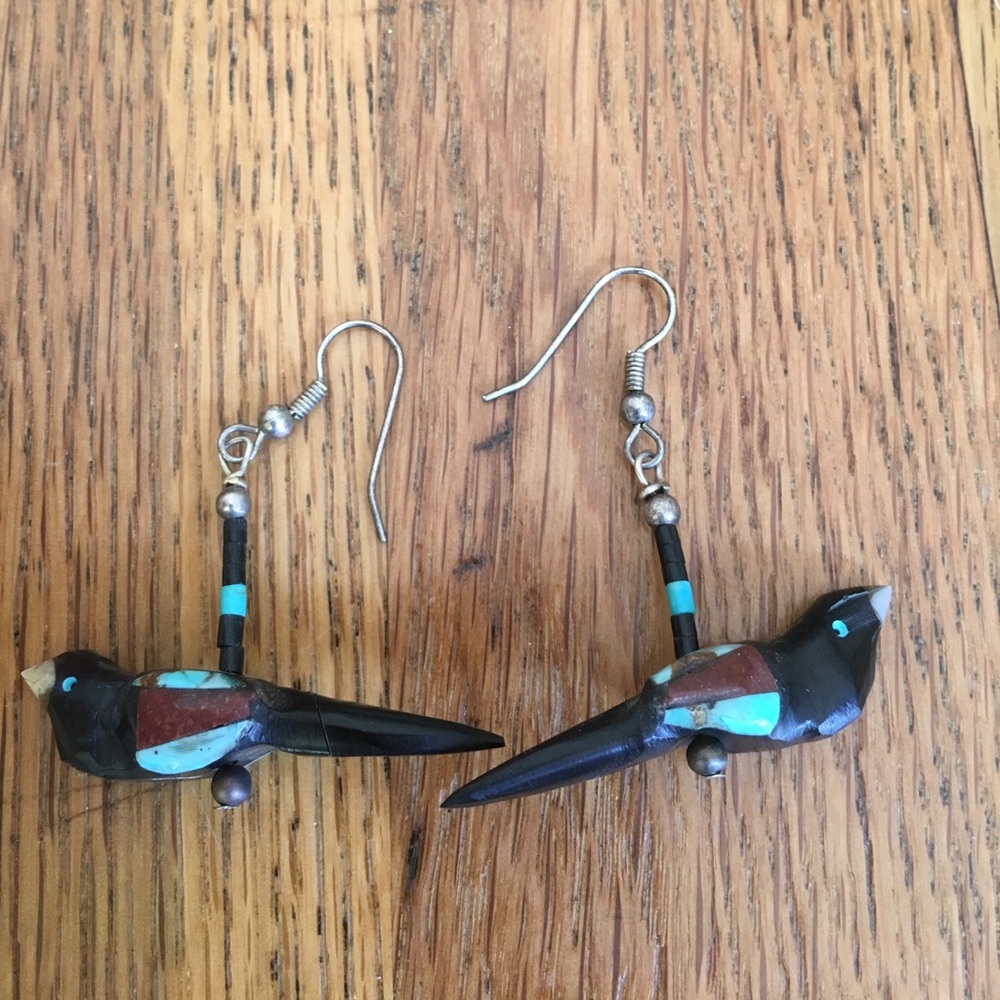 Handmade red winged black bird earrings