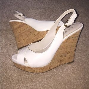 White Nine West Cork Wedge Peep Toe Heels