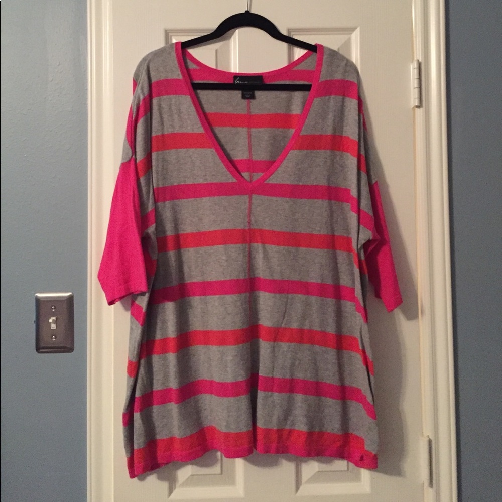 Oversized Striped 3/4 Sleeve Sweater