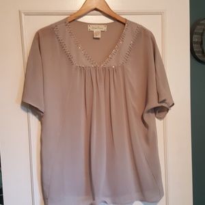 Sheer short sleeve embellished top