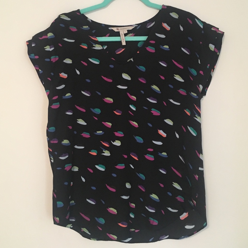 Black multicolored short sleeve blouse