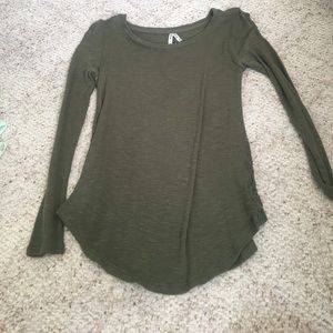 Army green sweater with lace design on the sides