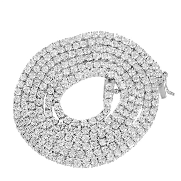 Modern Other - 20" Silver Round CZ Iced Out Tennis Chain Necklace