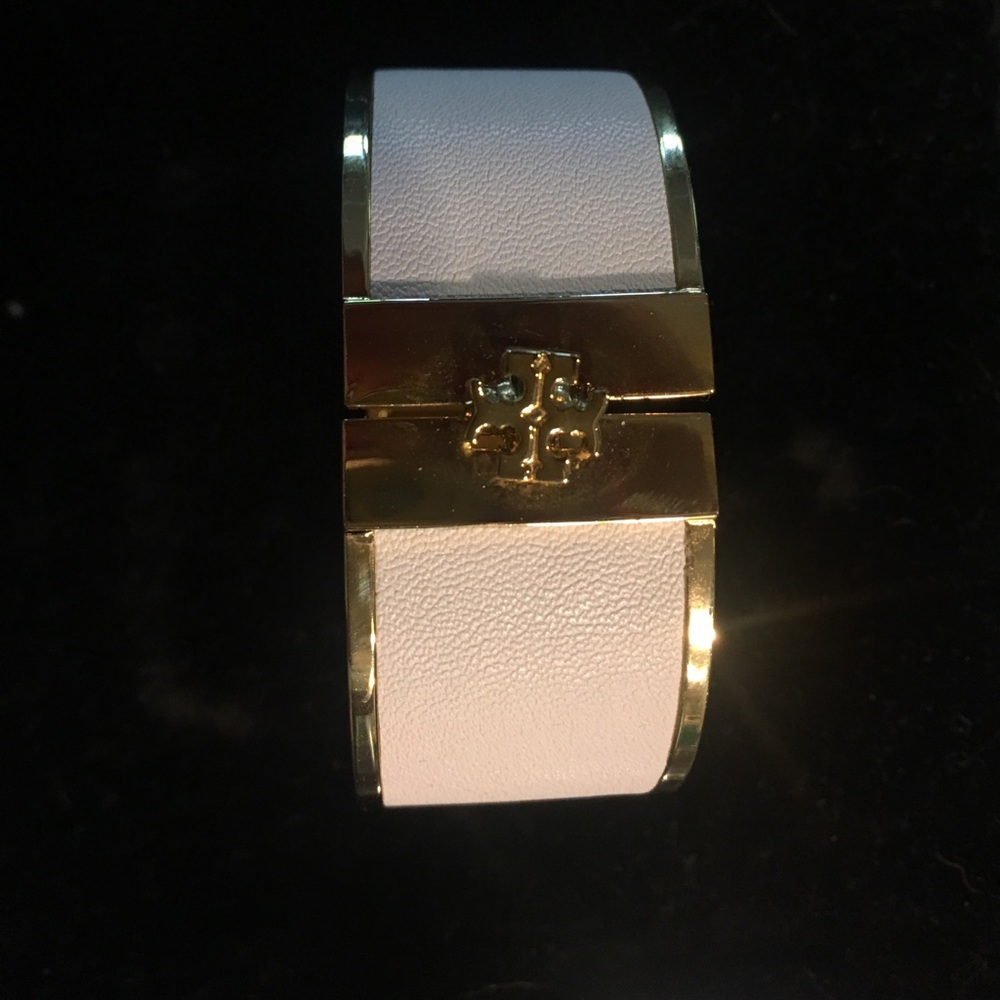 Tory Burch White Leather & Gold Tone Cuff Bracelet