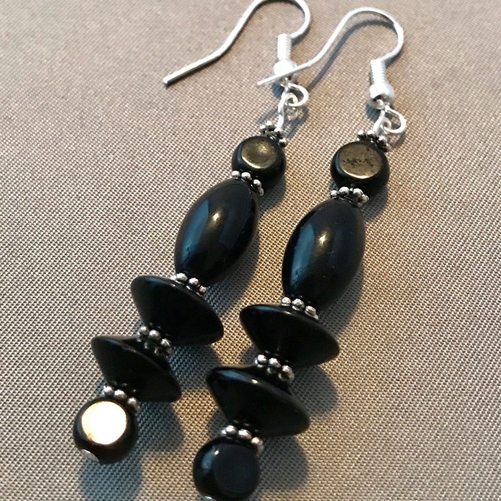 Handmade Black & Silver Stylish Dangle Earrings