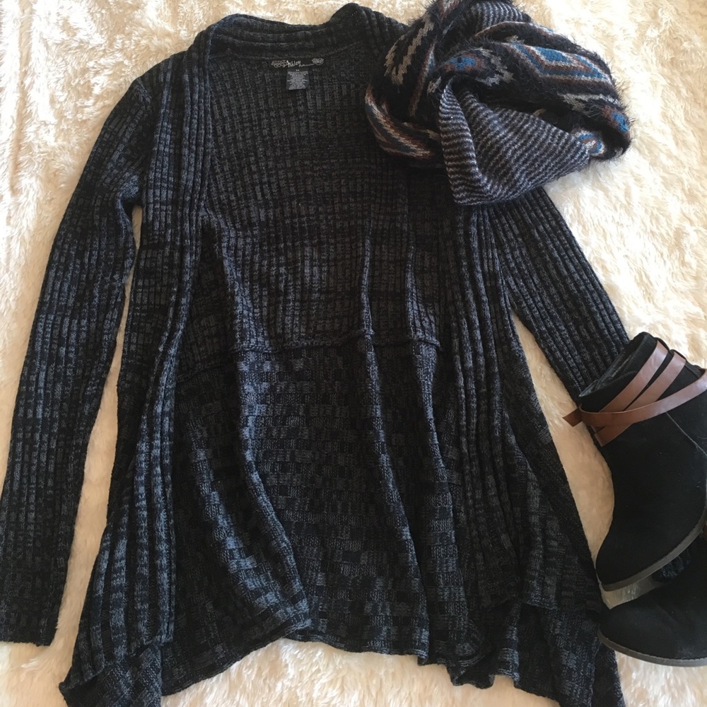 Ribbed Knit Dark Grey Cardigan