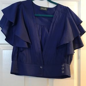Navy blue ruffled blouse