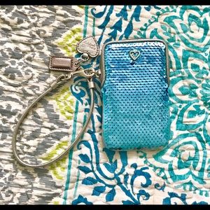 Mermaid Sequin TEAL COACH WALLET WRISTLET NEW