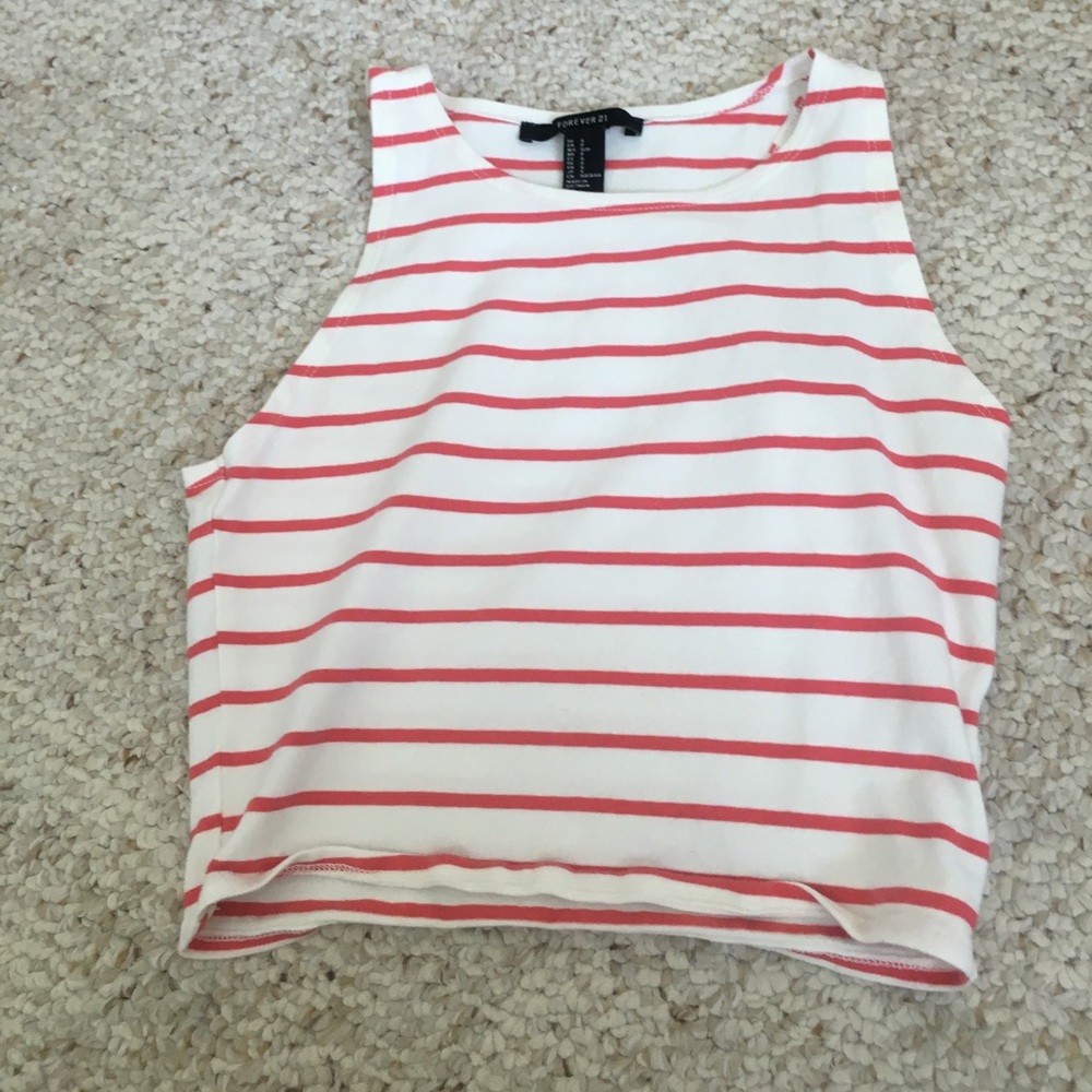 Red and white stripped cropped tank top