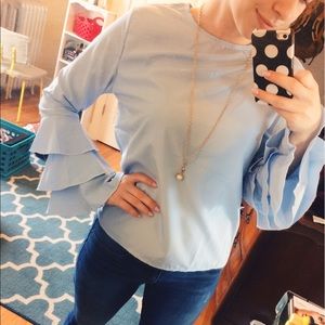 Baby blue ruffle long sleeve top