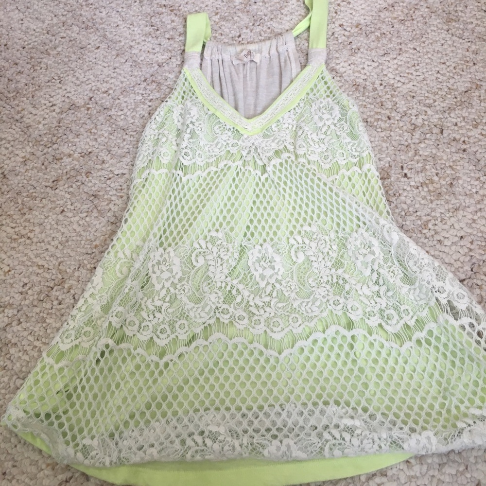 Bright green and lace racerback v neck tank top