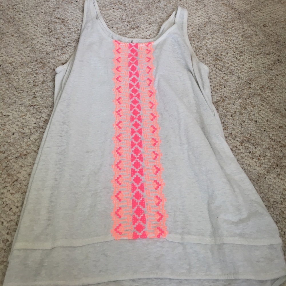 White with bright pink design tank top