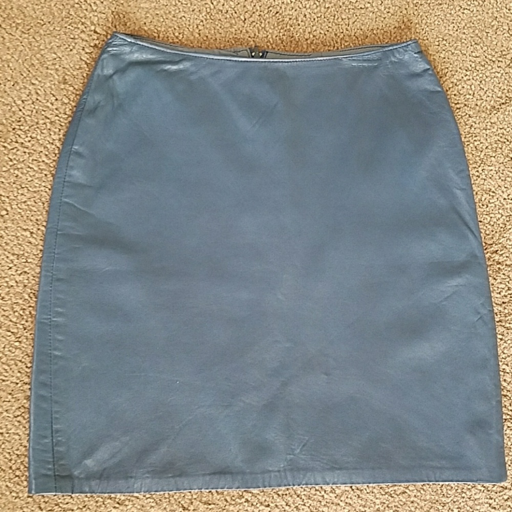 Saks,genuine leather blue mini skirt - Picture 1 of 3