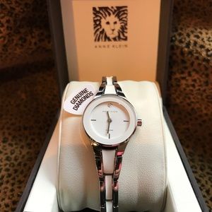 New Anne Klein White Enamel Silver Tone Watch