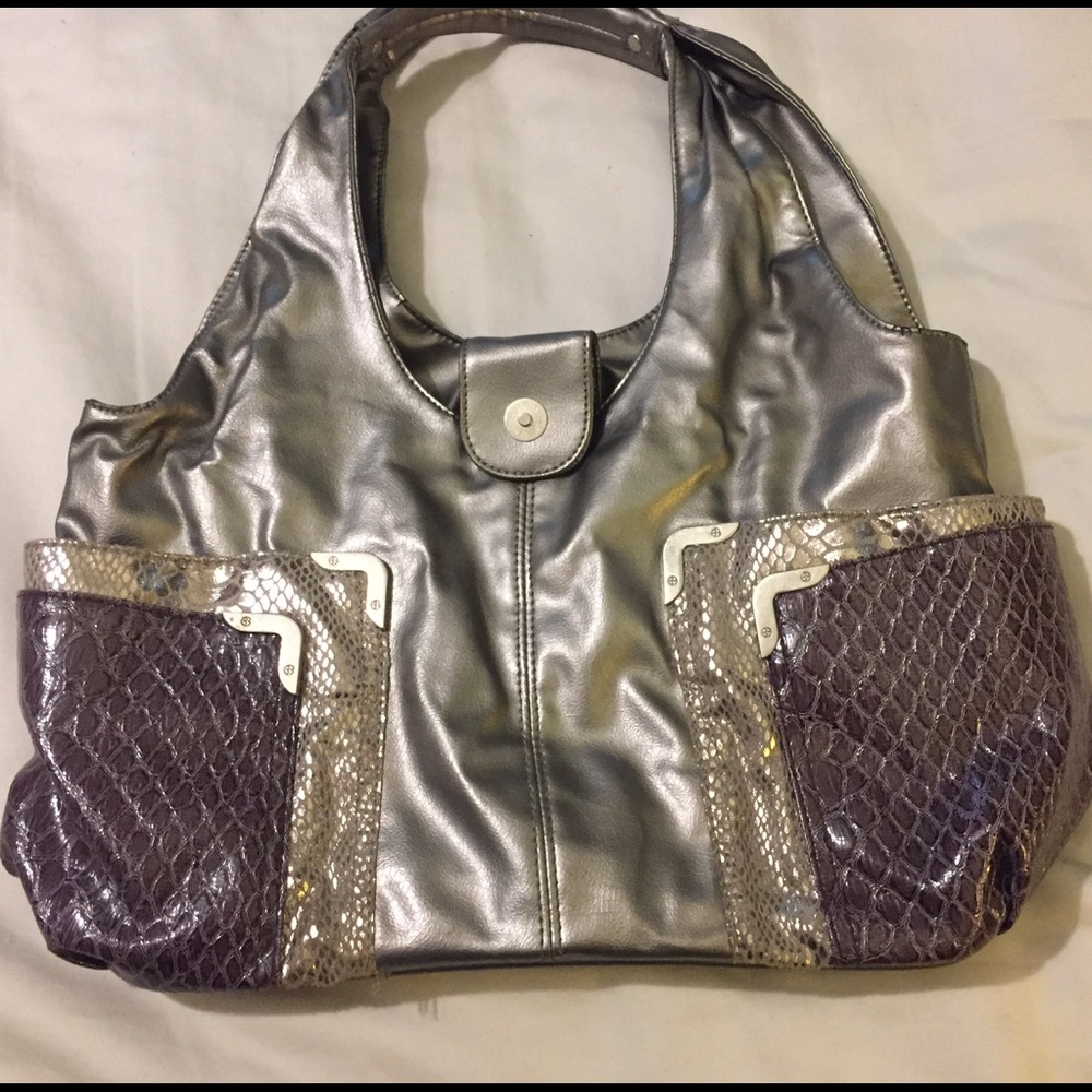 Silver and snake print purse