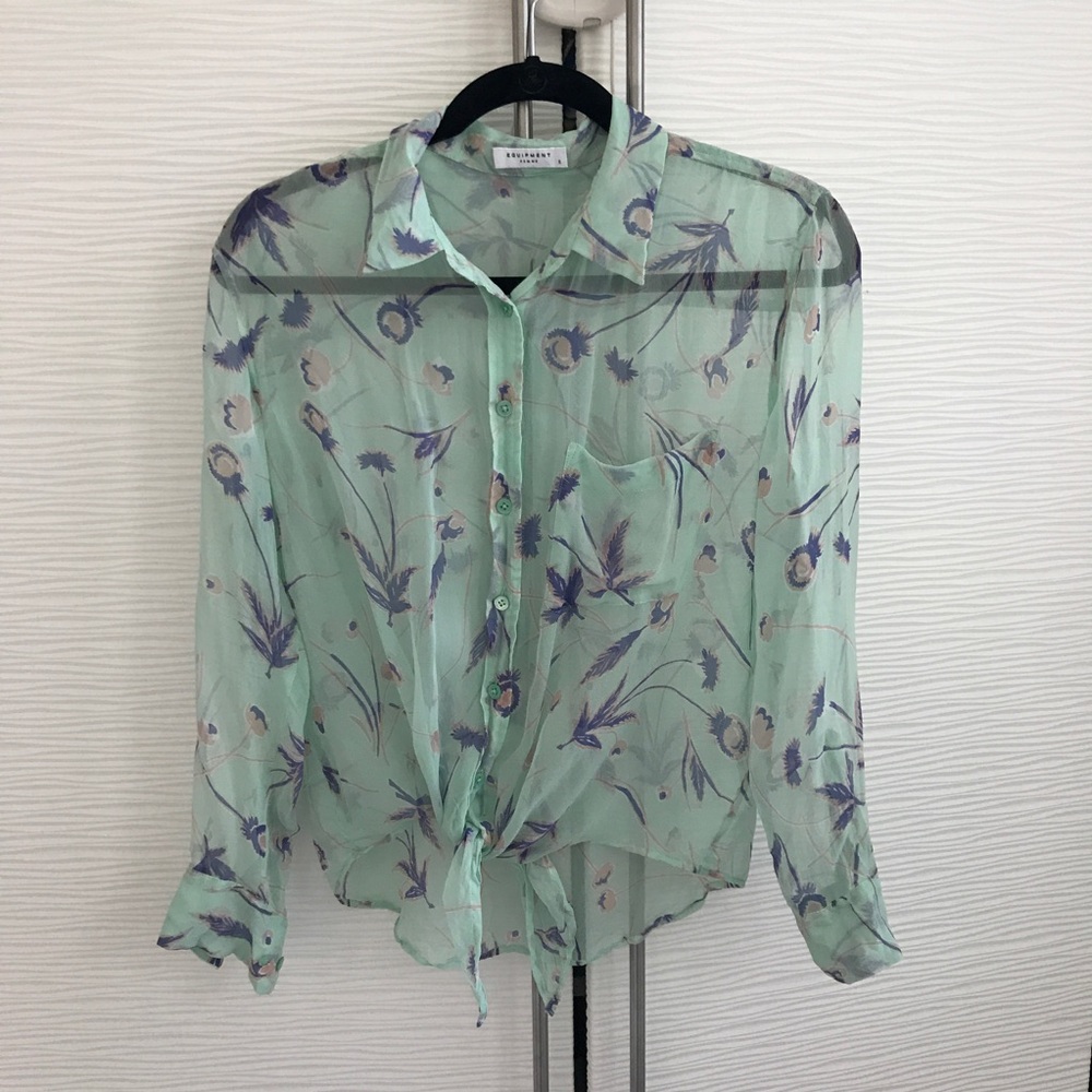 Equipment Sheer Silk Tie-Front Top