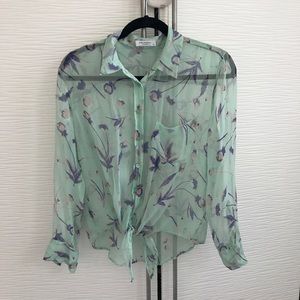 Equipment Sheer Silk Tie-Front Top