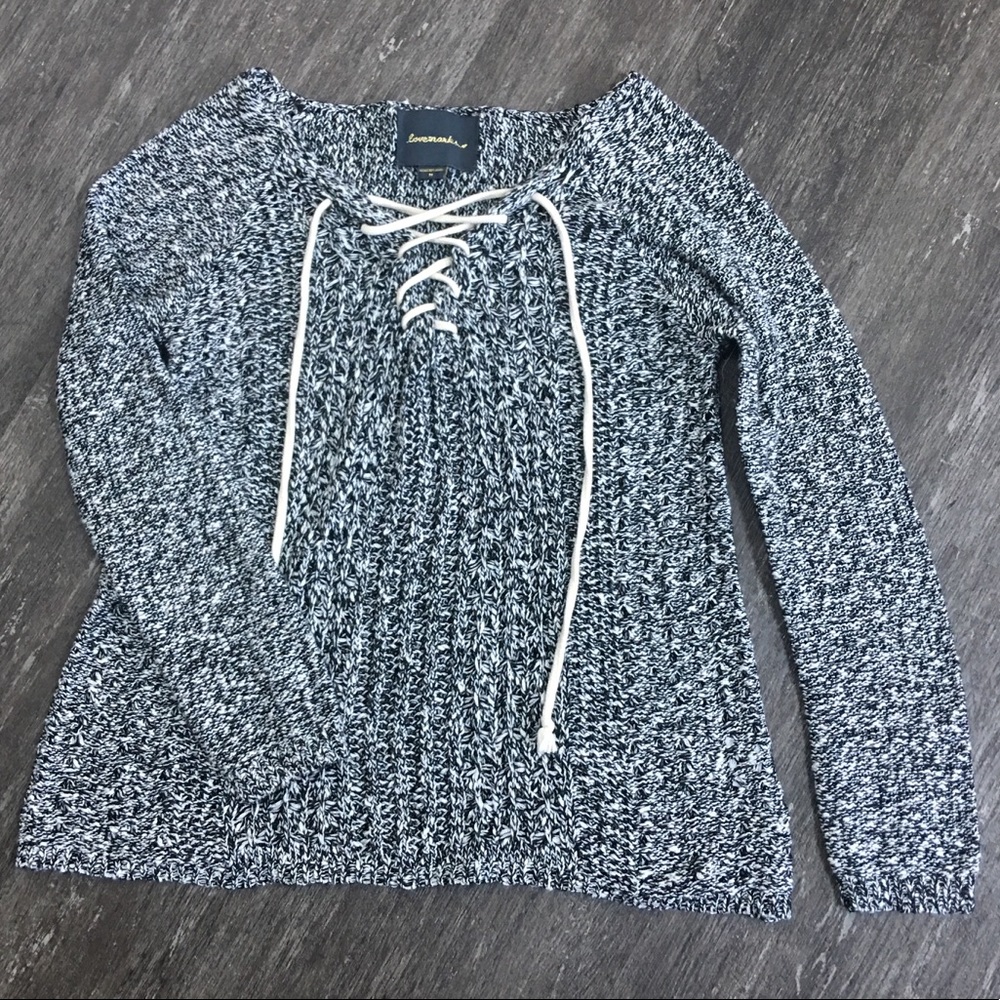 Black and white lace up sweater