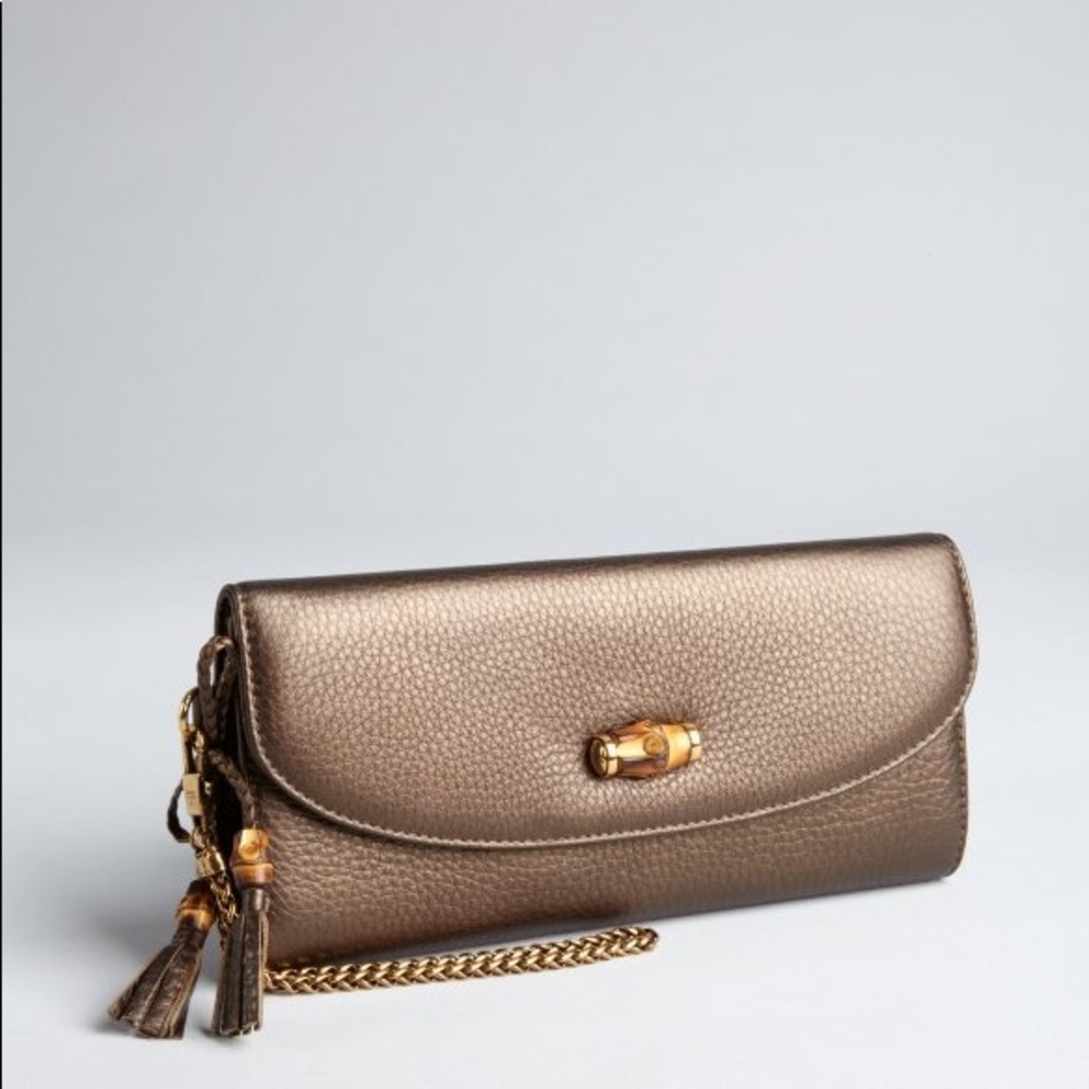 💝 Gucci Golden Brown Bamboo Night Chain Wristlet