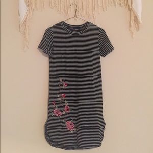 Black stripped dress with rose detailing