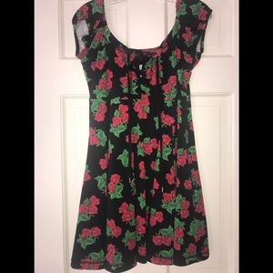 Betsy Johnson black lace up floral dress