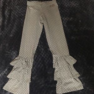 Matilda Jane gray with white polka dots pants.