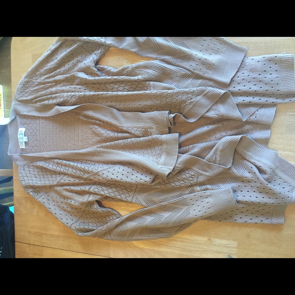 Mocha open front pink rose cardigan - boho