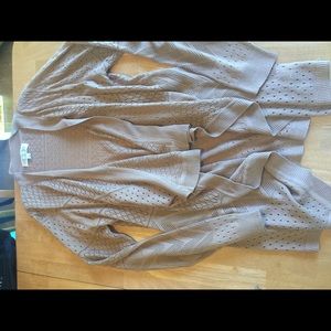 Mocha open front pink rose cardigan - boho