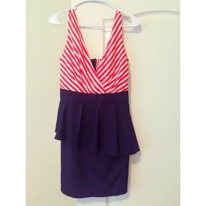 Red white and navy blue peplum dress 🇺🇸