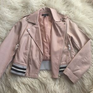 F21 pink faux leather jacket