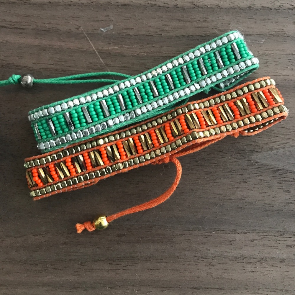 Green and organe beaded bracelets