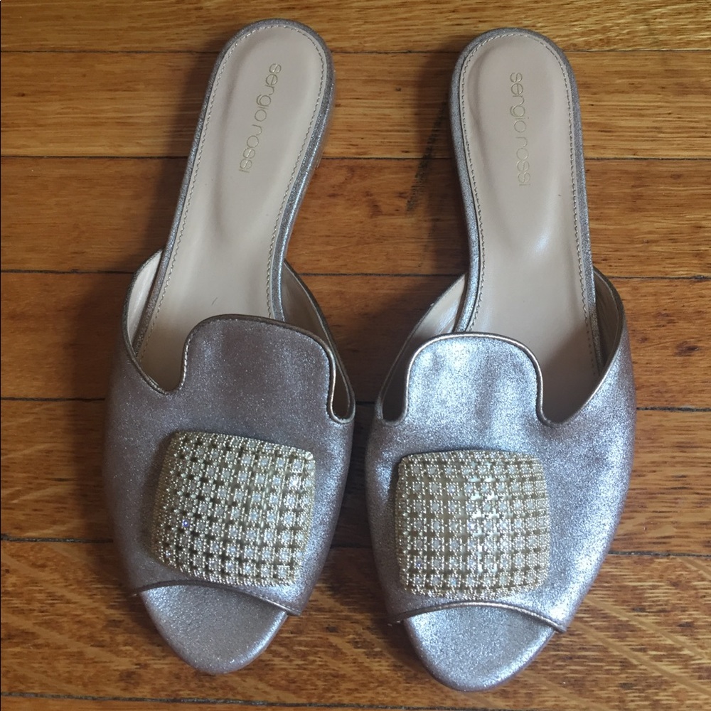 Sergio rossi golden slipper sandals