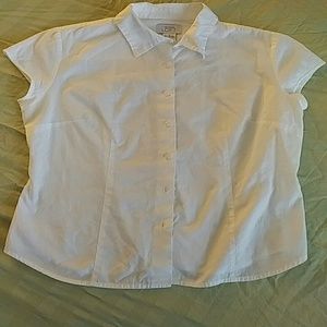 LOFT White cap sleeve button down