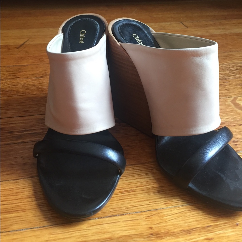 Black and cream Chloe mules