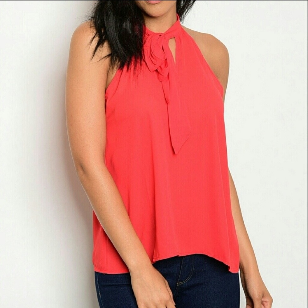 Boutique Beautiful Red Keyhole Blouse