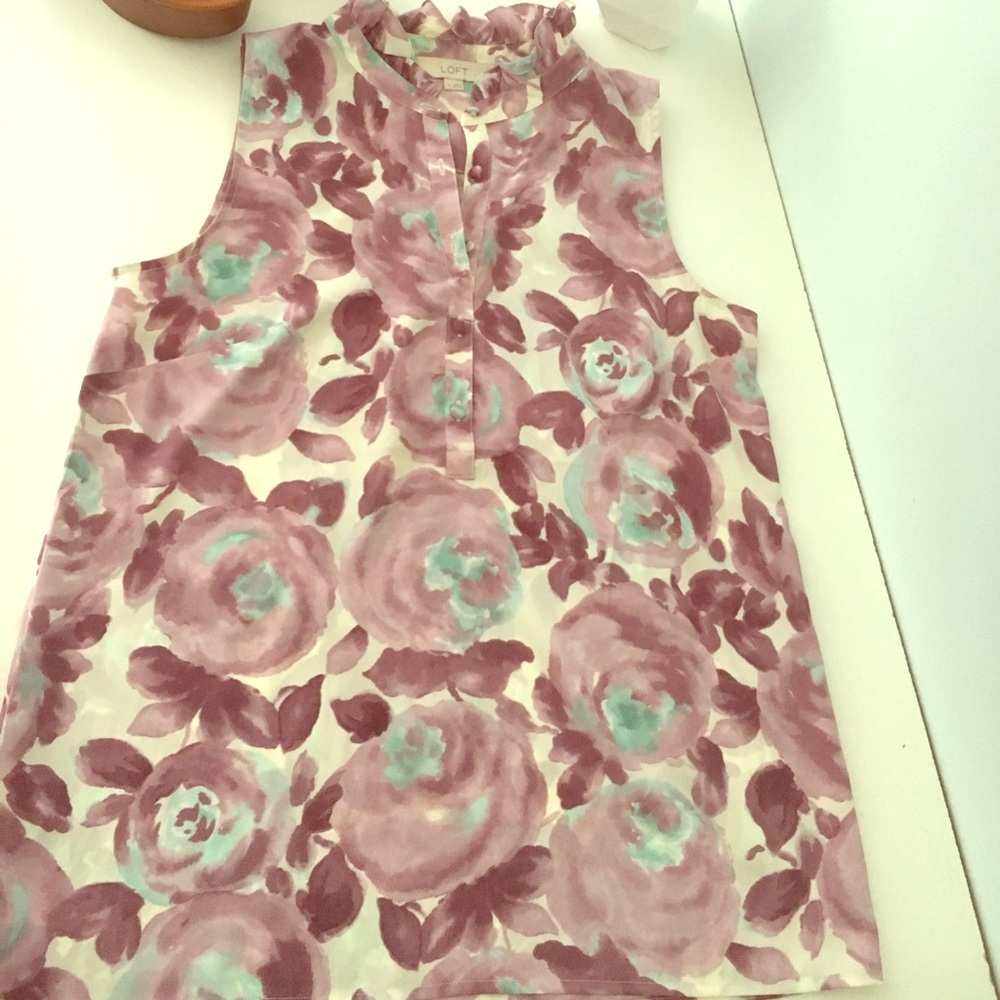 Purple, white and blue flower shirt