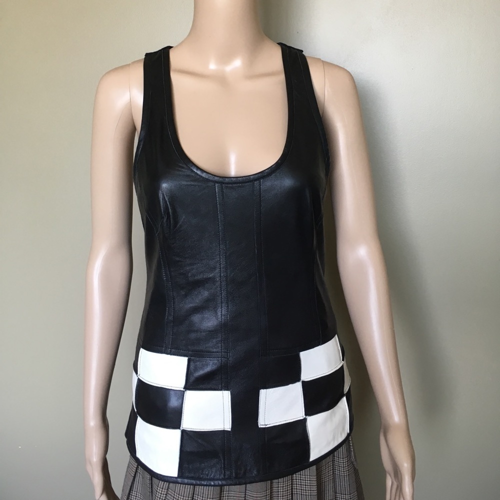 ILLIA black and white leather tank top