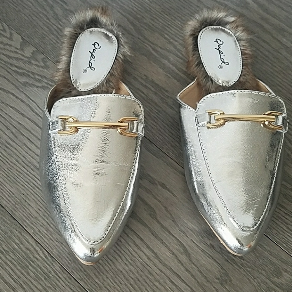 Qupid Silver Ballerina Mules