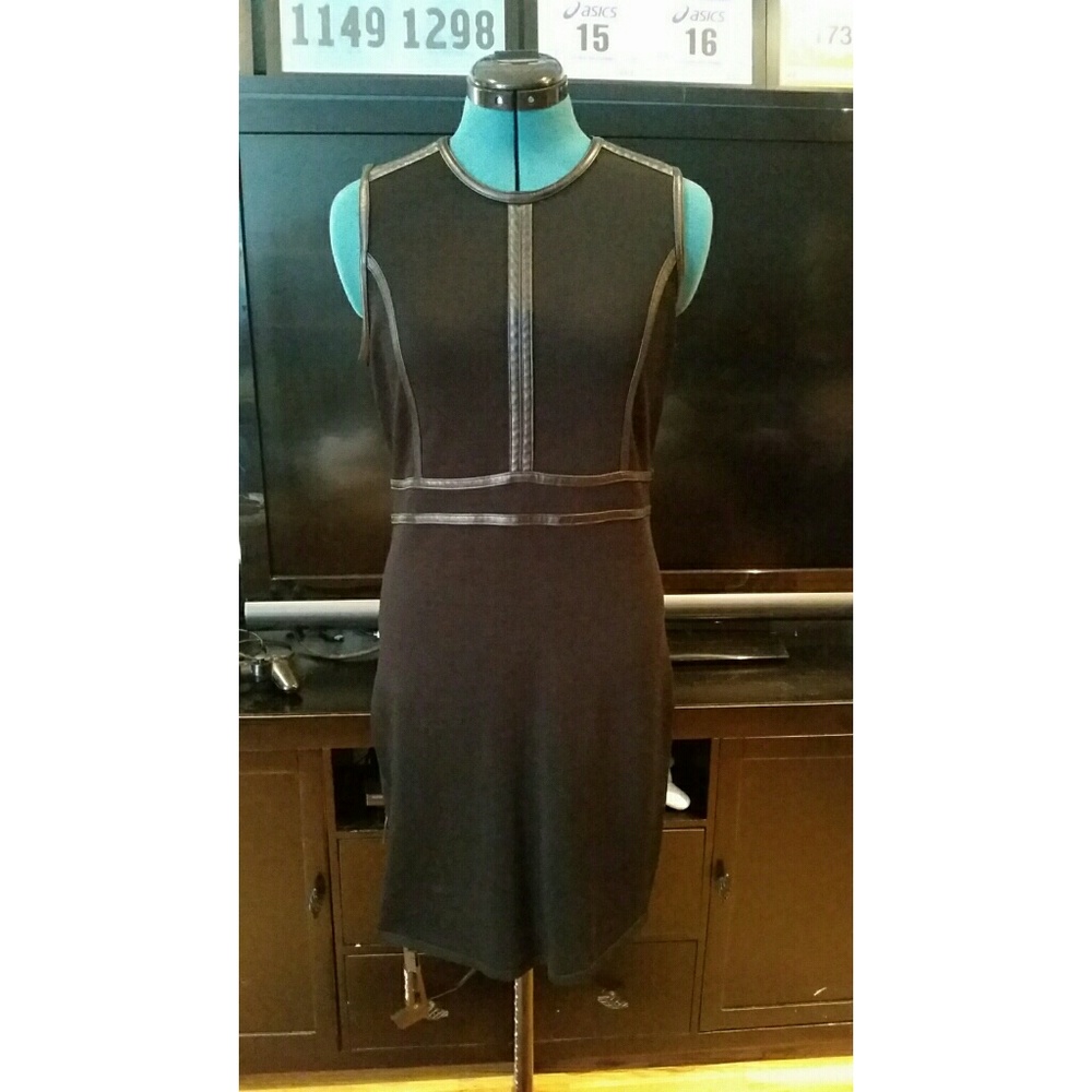 Calvin Klein hot black leather trim wiggle dress m