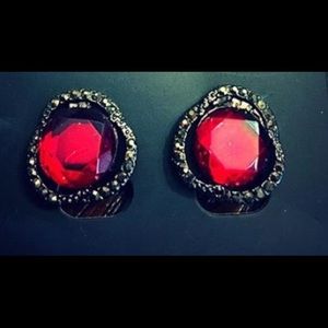 Ruby Red and black gunmetal clip-on Earrings