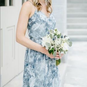 Jenny Yoo Inesse Print Dress in watercolor blue