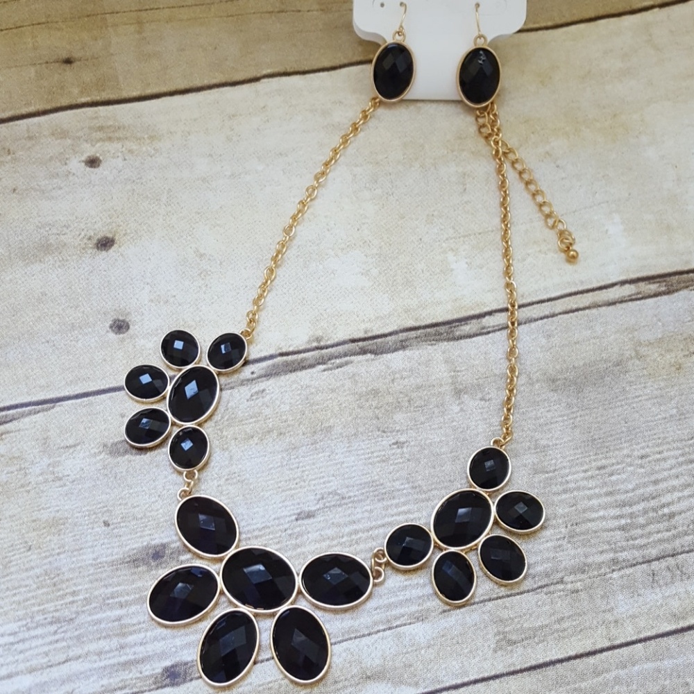 Black and gold statement necklace and earrings