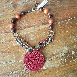 Robert Rose Necklace with multi colored beads