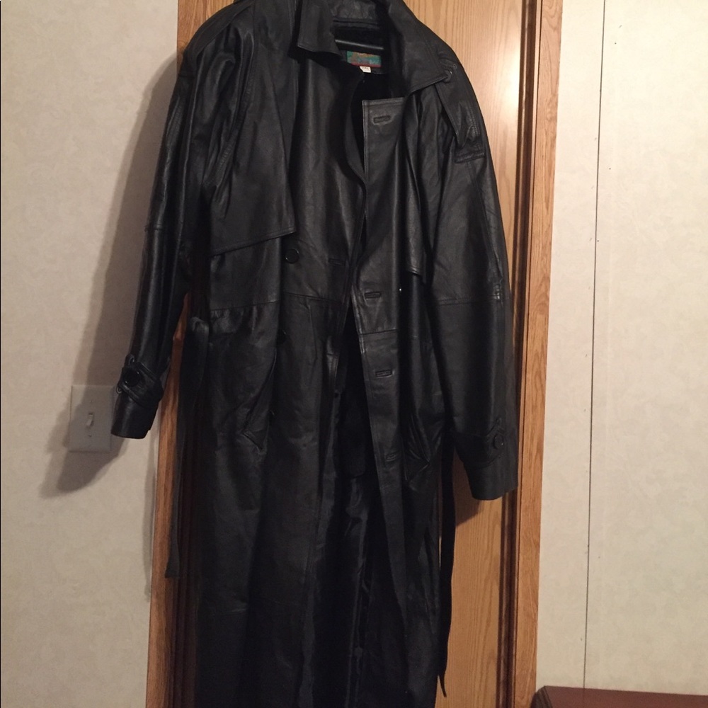 Men black genuine leather full length jacket